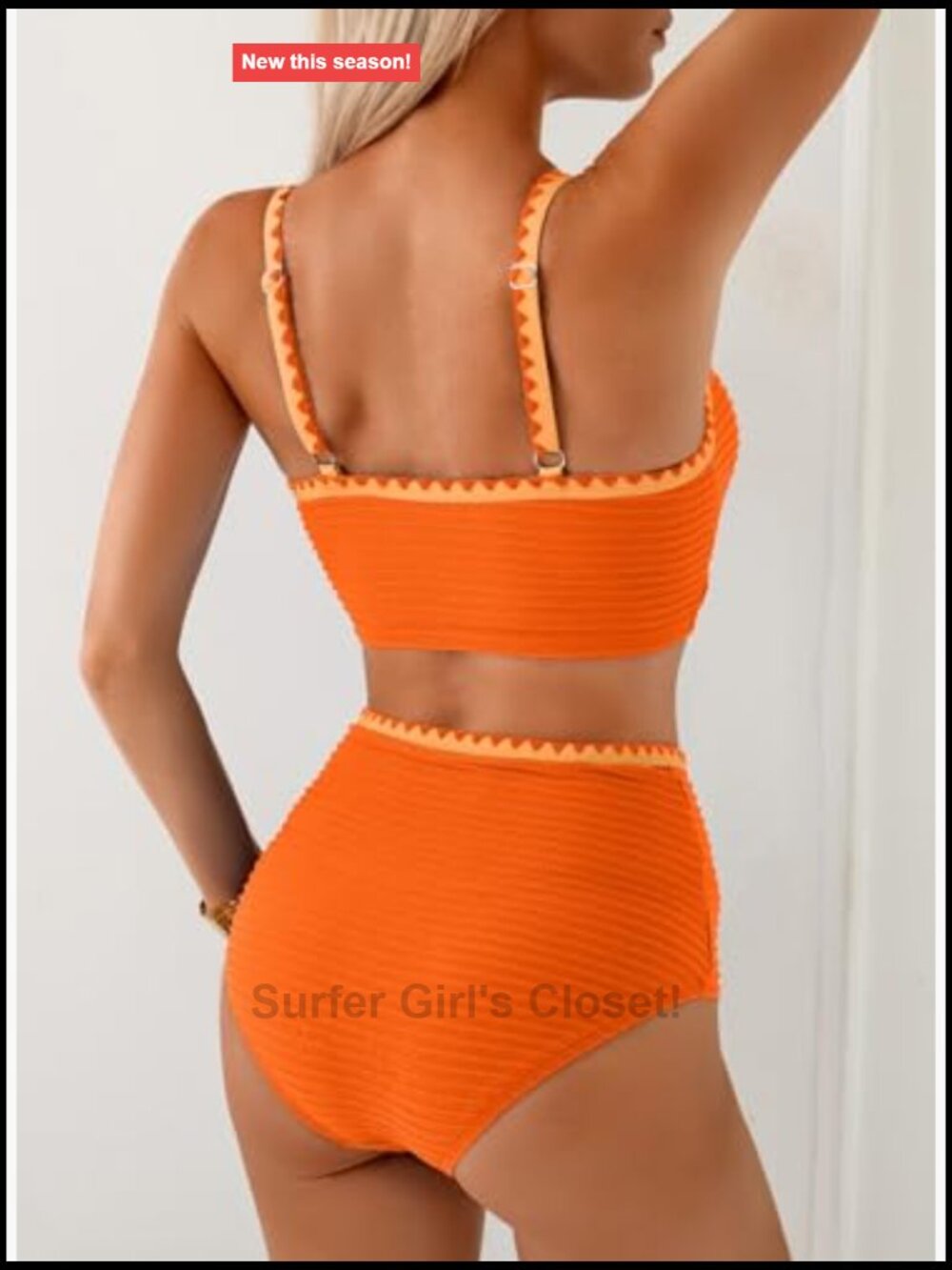 Textured Bikini Set with O Ring High Waisted Whip Stitch Bathing Suit Summer - Picture 2 of 7